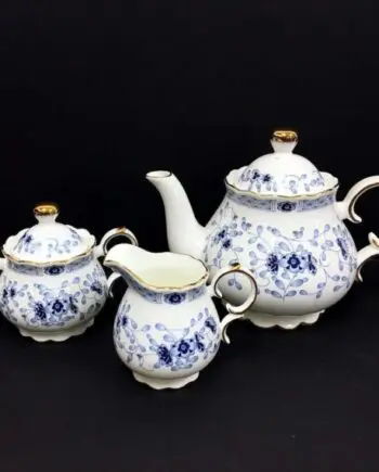 1000ml Tea Pot, Creamer & Sugar Bowl Set Blue Flowers Design