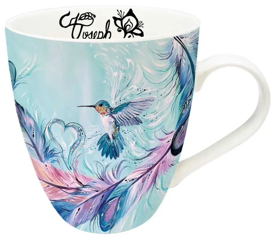 Hummingbird Feathers Art Mug by Indigenous Artist Carla Joseph