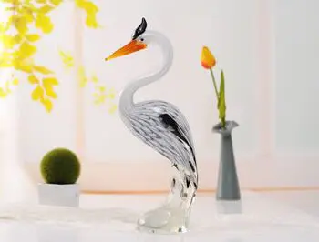 12.5" white heron blown glass figurine