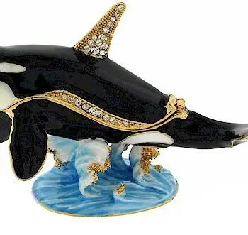 3.5" Orca Killer Whale Crystal Studded Jewelry Trinket Box