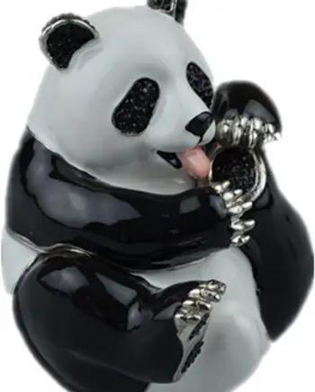 3.6" large panda crystal studded jewelry trinket box