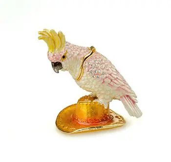 3.7" White Cockatoo on Hat Crystal Studded Jewelry Trinket Box