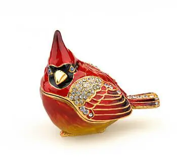 2.4" Cardinal Sitting Crystal Studded Jewelry Trinket Box