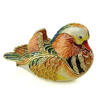 3.2" Mandarin Duck Crystal Studded Jewelry Trinket Box