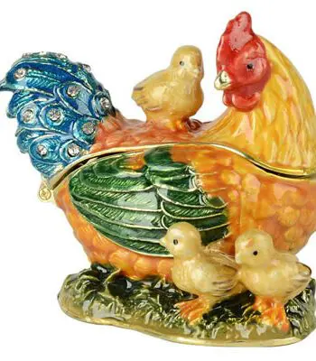 2.4" Mother Hen & Chicks Crystal Studded Jewelry Trinket Box