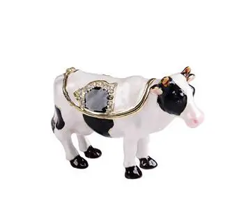 3.8" Dairy Cow Crystal Studded Jewelry Trinket Box