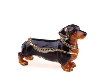 3.4" Black Dachshund Crystal Studded Jewelry Trinket Box