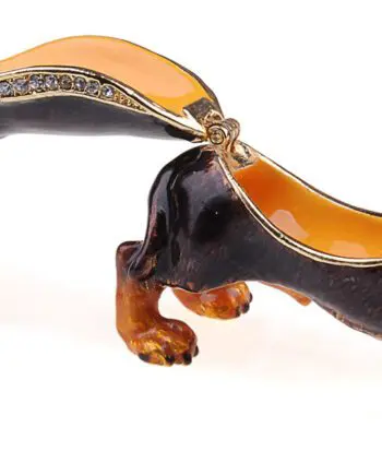 3.4" Black Dachshund Crystal Studded Jewelry Trinket Box