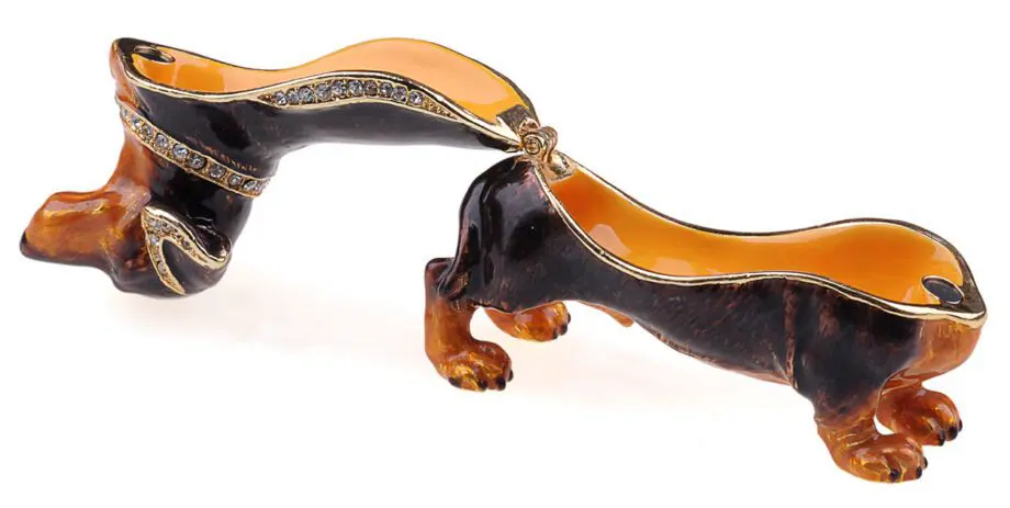 3.4" Black Dachshund Crystal Studded Jewelry Trinket Box