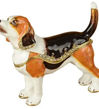 3.2" Beagle Standing Crystal Studded Jewelry Trinket Box