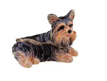 2.6" Yorkshire Terrier Crystal Studded Jewelry Trinket Box