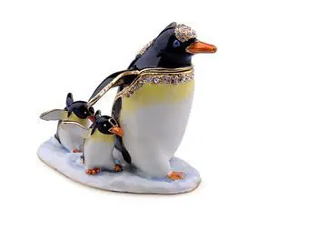 2.5" Penguin with Babies Crystal Studded Jewelry Trinket Box