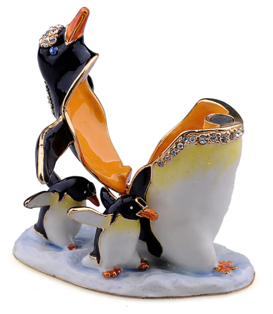 2.5" Penguin with Babies Crystal Studded Jewelry Trinket Box