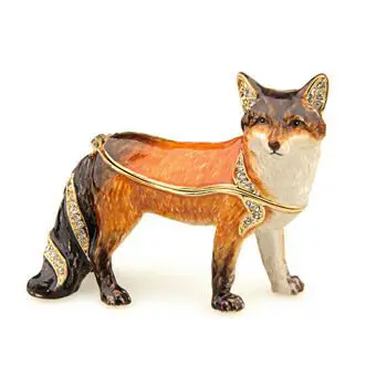 2.6" Standing fox crystal studded jewelry trinket box