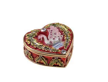 1.8" Swan Heart Shaped Box Crystal Studded Jewelry Trinket Box