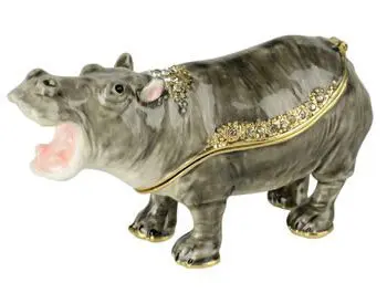 3.75" Hippo Crystal Studded Jewelry Trinket Box