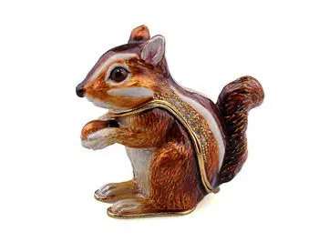 2.5" Chipmunk Crystal Studded Jewelry Trinket Box