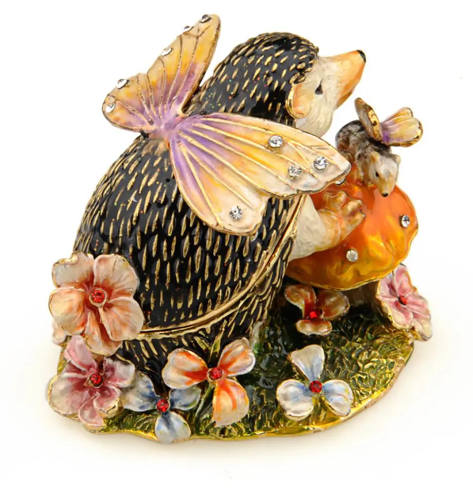 2.6" Hedgehog Crystal Studded Jewelry Trinket Box