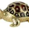 3" Green & Gold Turtle Crystal Studded Jewelry Trinket Box