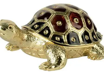 3" Green & Gold Turtle Crystal Studded Jewelry Trinket Box