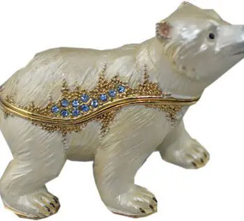 3.2" Polar Bear Cub Crystal Studded Jewelry Trinket Box