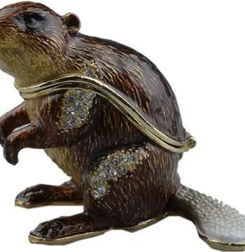 2.2" Beaver Crystal Studded Jewelry Trinket Box