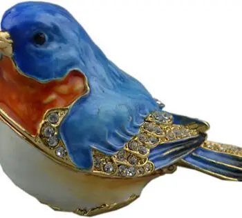 2.4" Robin Bluebird Crystal Studded Jewelry Trinket Box