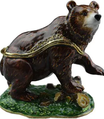 2.8" Brown Bear Crystal Studded Jewelry Trinket Box