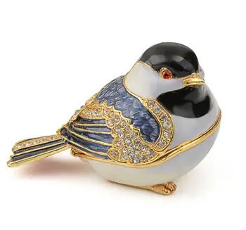 2.4" Chickadee Crystal Studded Jewelry Trinket Box