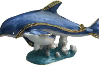 4" Dolphin & Baby Crystal Studded Jewelry Trinket Box