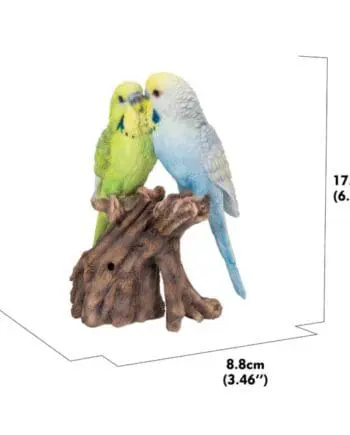 7" Blue & Green Budgerigar Pair Motion Activated Singing Figurine