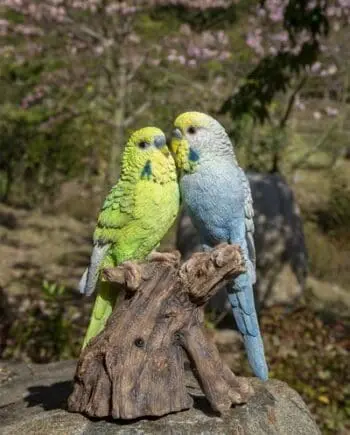 7" Blue & Green Budgerigar Pair Motion Activated Singing Figurine