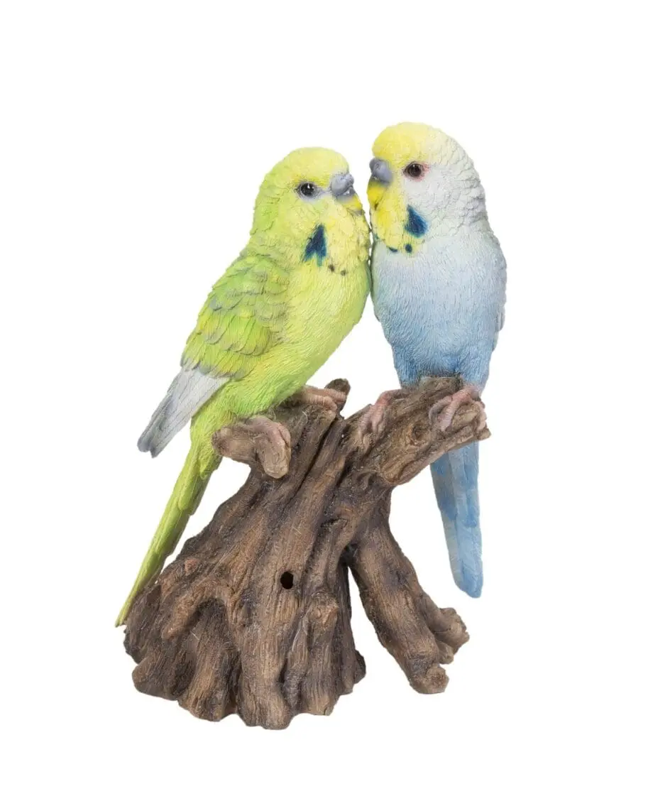 7" Blue & Green Budgerigar Pair Motion Activated Singing Figurine