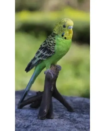 6.5" Green Budgie on a Branch Figurine