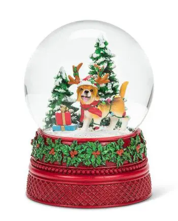 5" Holiday Dog & Tree Snow Globe