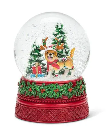 5" Holiday Dog & Tree Snow Globe