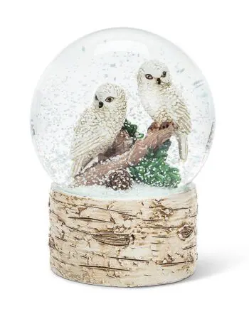 5" Owl Pair on Branch Snow Globe