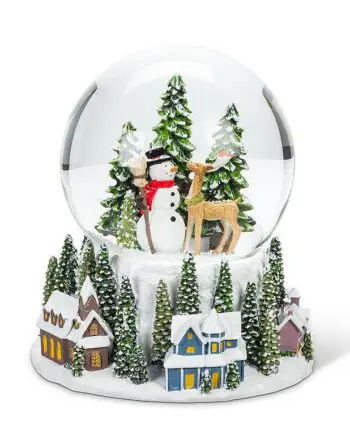 6" Large Village with Snowman & Reindeer Musical Snow Globe