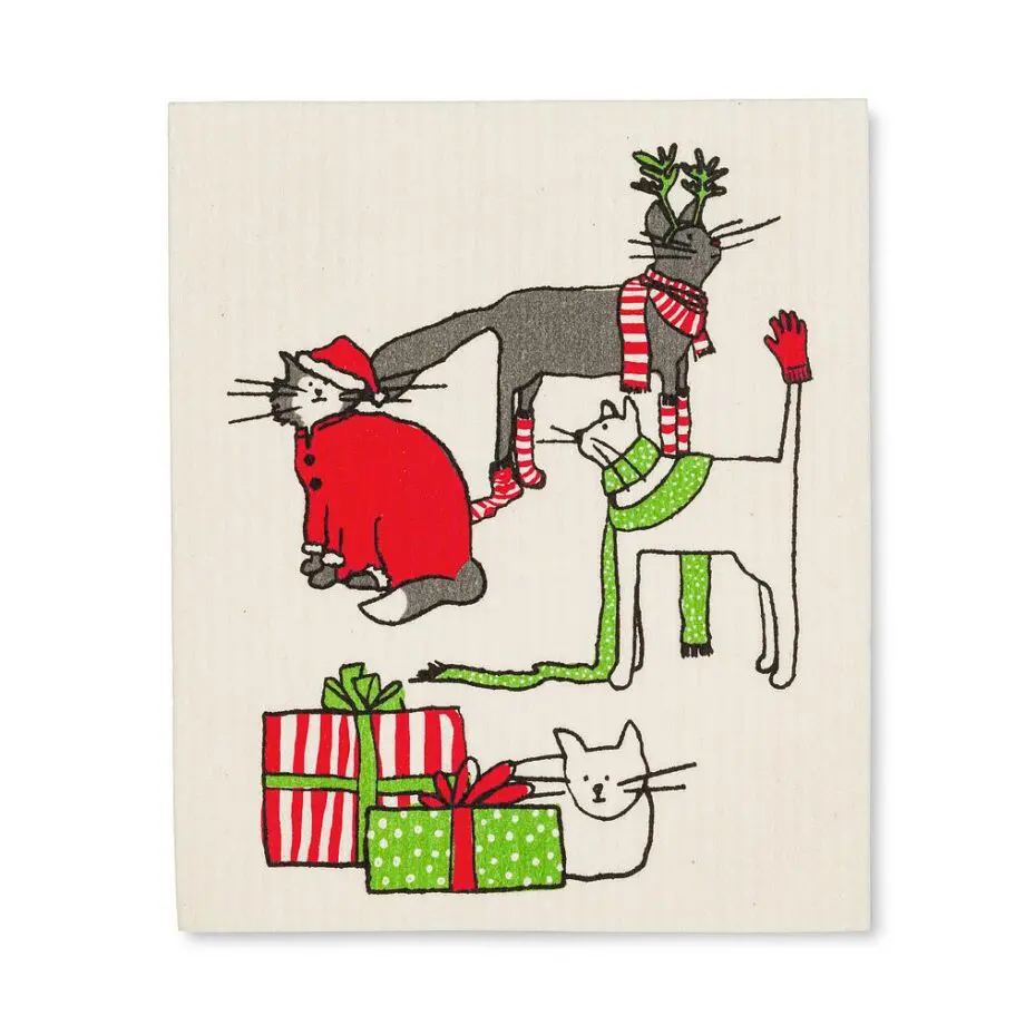 Holiday Cats Amazing Swedish Dishcloth Set of 2