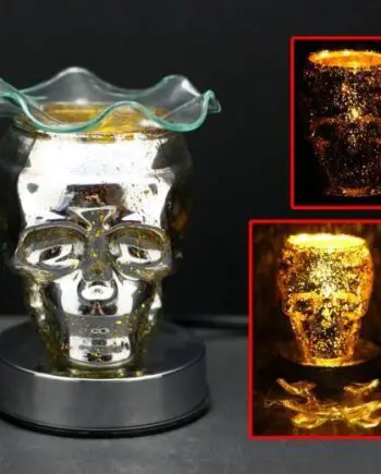 6" Yellow Skull 3D Laser Engraved Glass Touch Sensor Light with Scented Wax Glass Holder