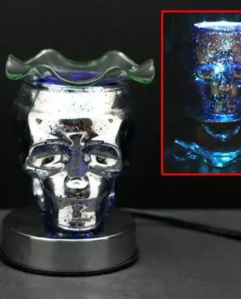 6" Blue Skull 3D Laser Engraved Glass Touch Sensor Light with Scented Wax Glass Holder