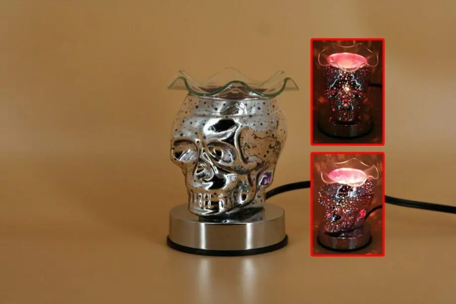 6" Purple Skull 3D Laser Engraved Touch Sensor Light with Scented Wax Glass Holder