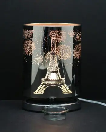 9" Silver Eiffel Tower Oval Shaped Touch Sensor Light with Scented Wax Glass Holder