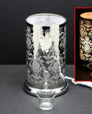 9.5" Silver Lotus Design Touch Sensor Light with Scented Wax Glass Holder