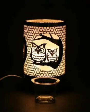 7" Silver Owls Design Touch Sensor Light with Scented Wax Glass Holder