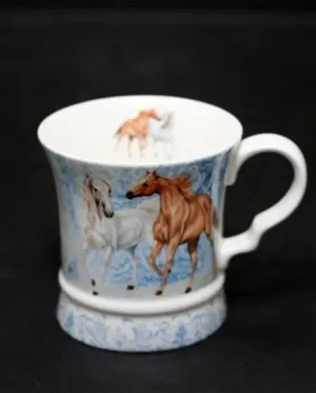 16 oz. Horses Prancing Bone China Mug with Gift Box and Ribbon