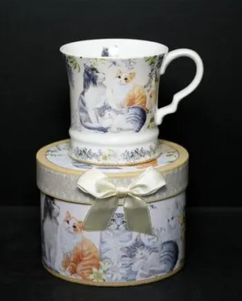 16 oz. Cats & Kittens Bone China Mug with Gift Box and Ribbon