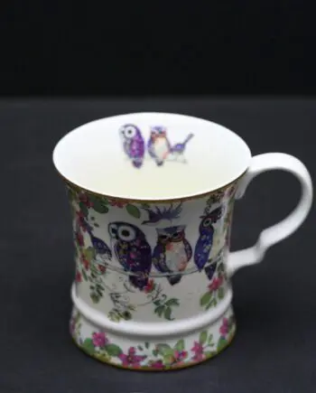 16 oz. Owls Sitting on a Branch Bone China Mug with Gift Box and Ribbon