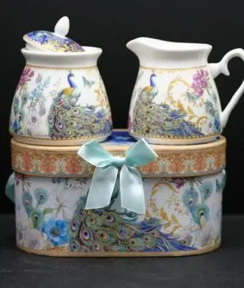 Peacock Design Bone China Creamer and Sugar Bowl Set