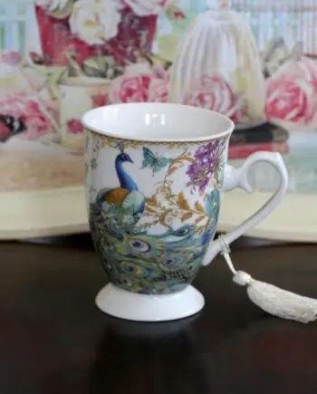 10 oz. Peacock Design Bone China Royal Mug in a Gift Box